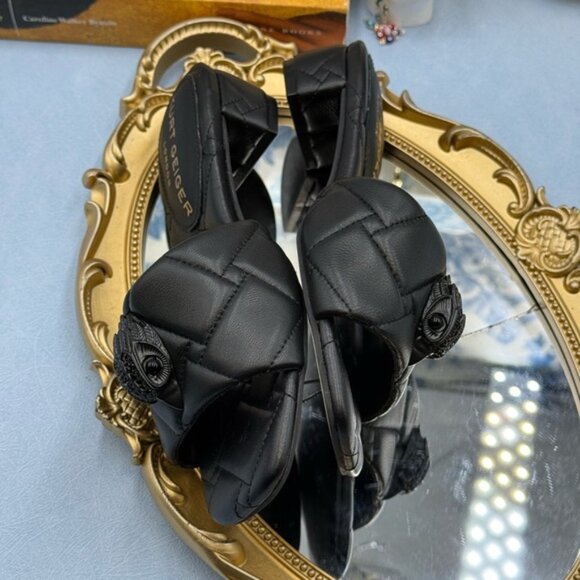 🆕 KURT GEIGER LONDON 🧿 NWOB Black Kensington Quilted Block Heel Sandal, Sz35 5 - Picture 12 of 16